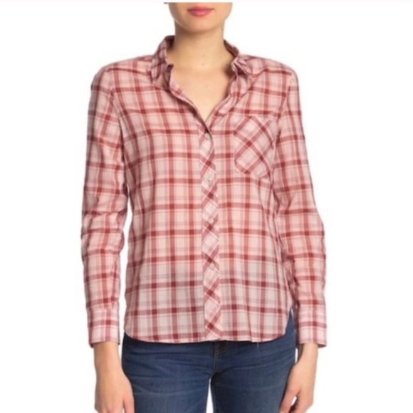 Rag & Bone New York Robbie Pink Red Plaid Button Down Shirt Size Medium - Picture 1 of 14